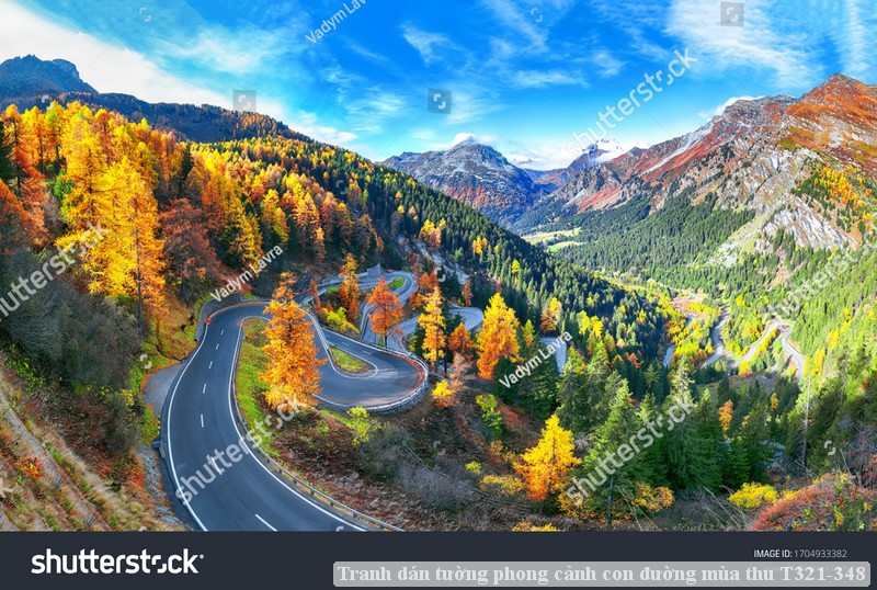 Tranh dán tường phong cảnh con đường mùa thu T321-348